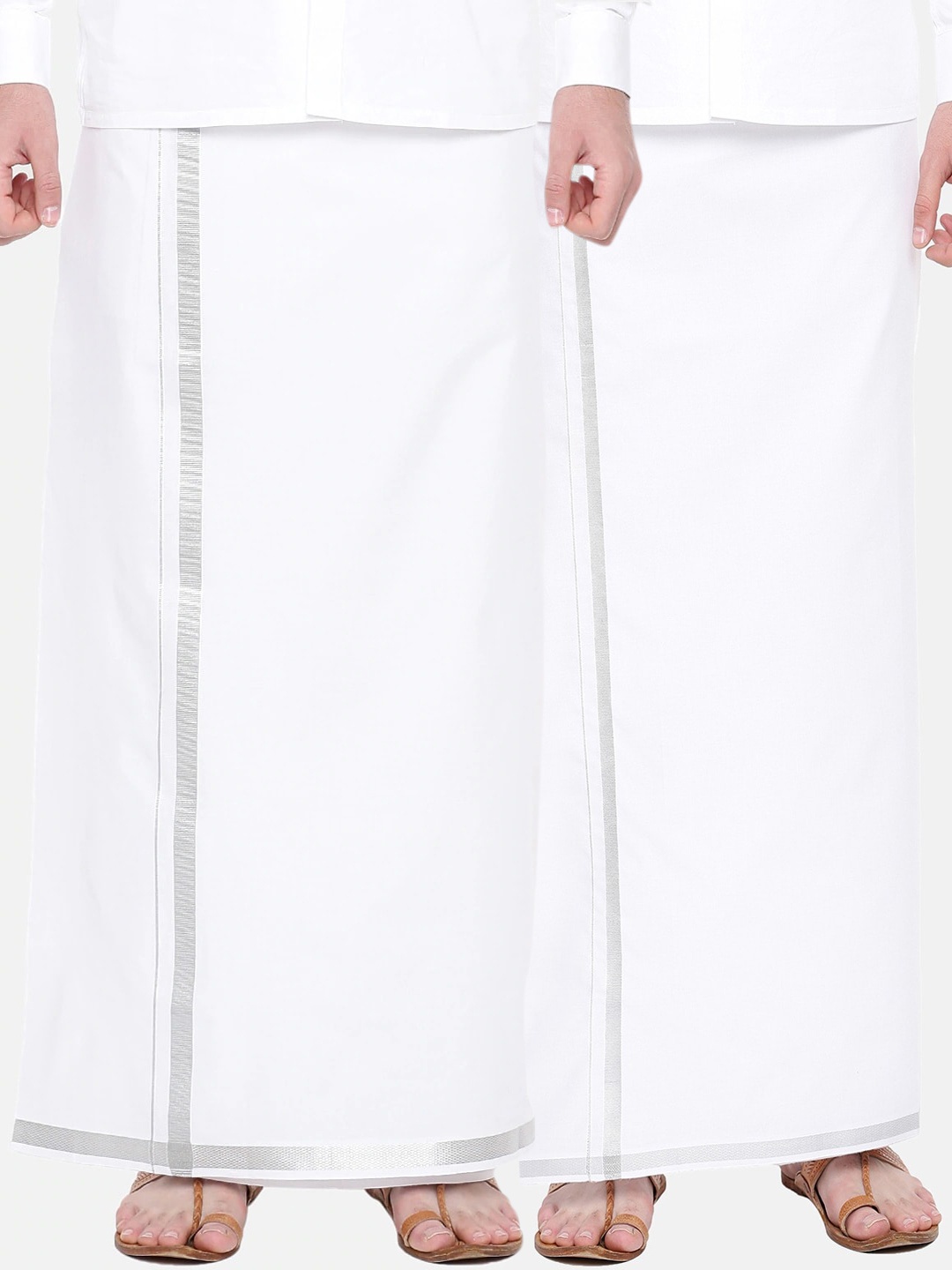 

Ramraj Men Pack of 2 White Pure Cotton Single Layer Dhoti with Silver Zari Border