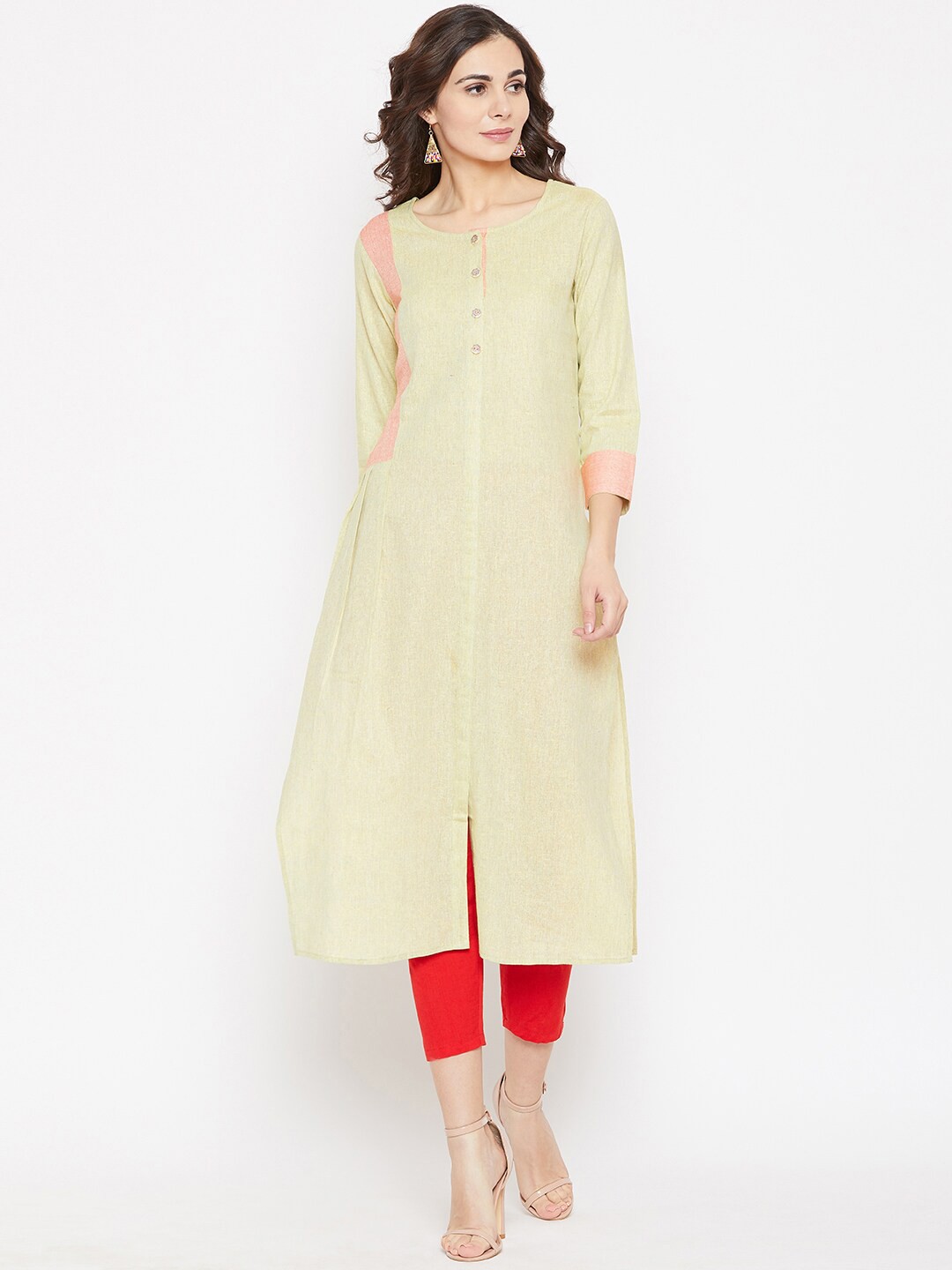 

Cottinfab Women Lime Green Cotton Kurta