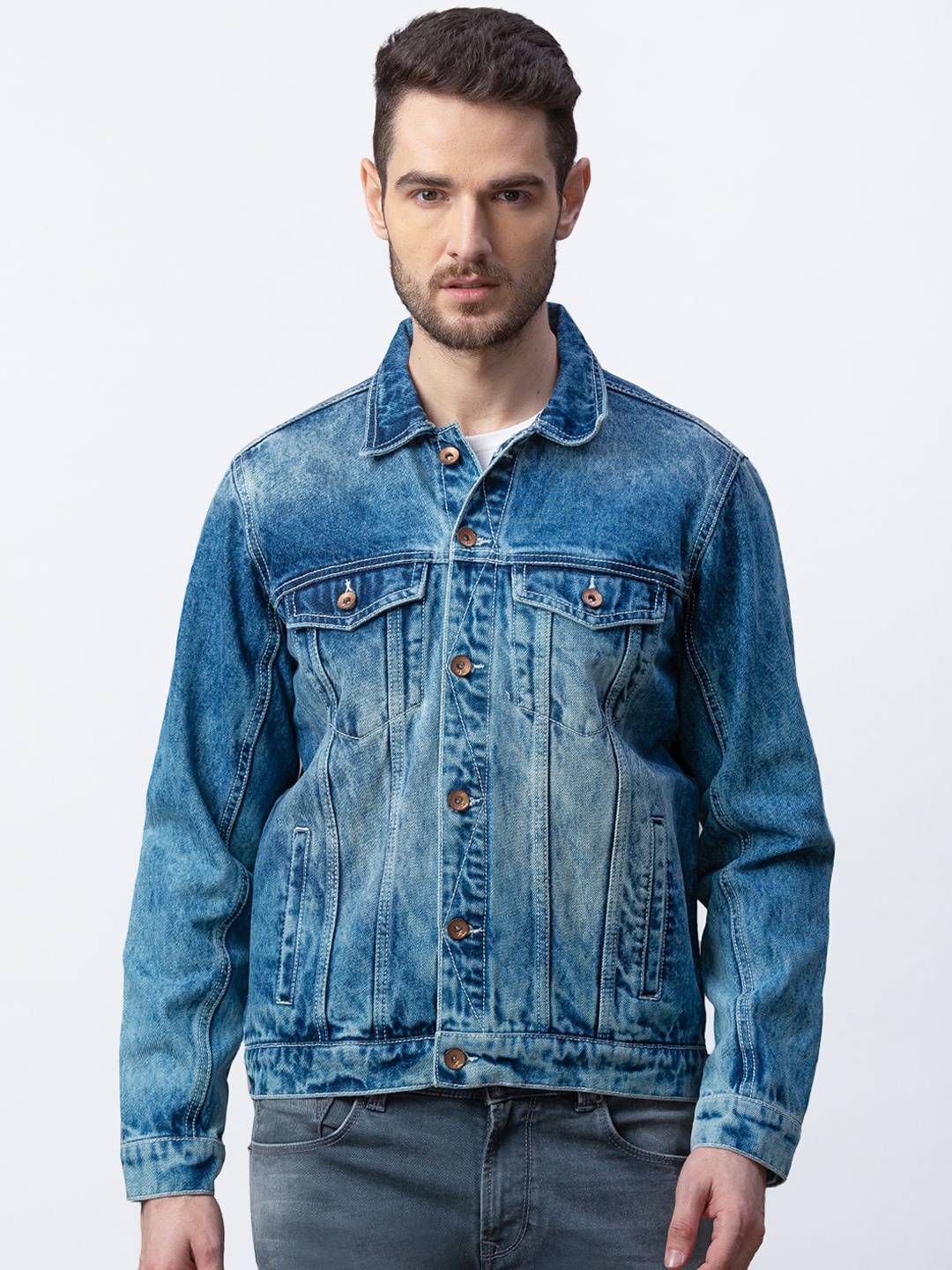 

SPYKAR Men Blue Solid Denim Jacket