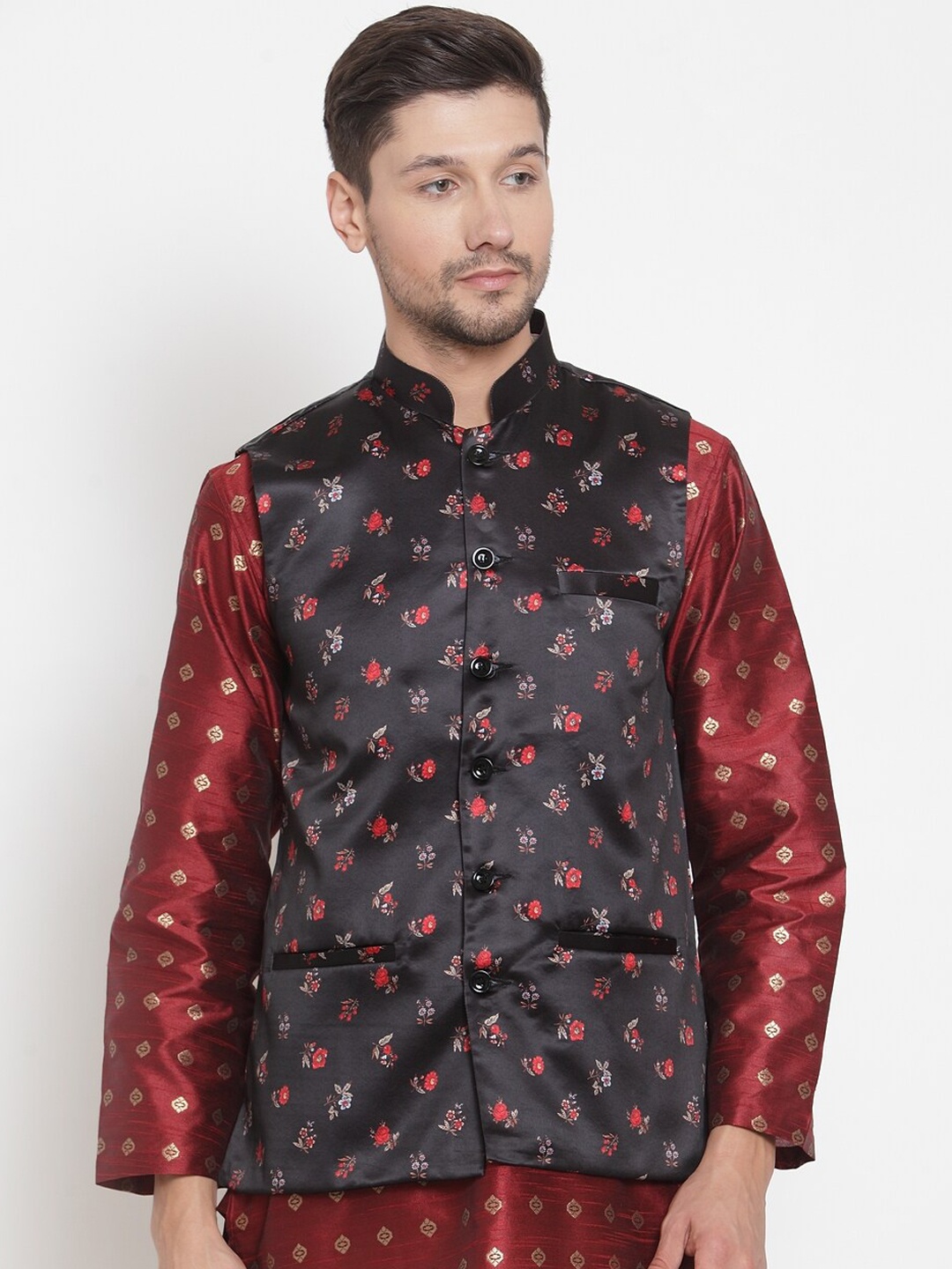 

KLOTTHE Men Black Printed Nehru Jacket