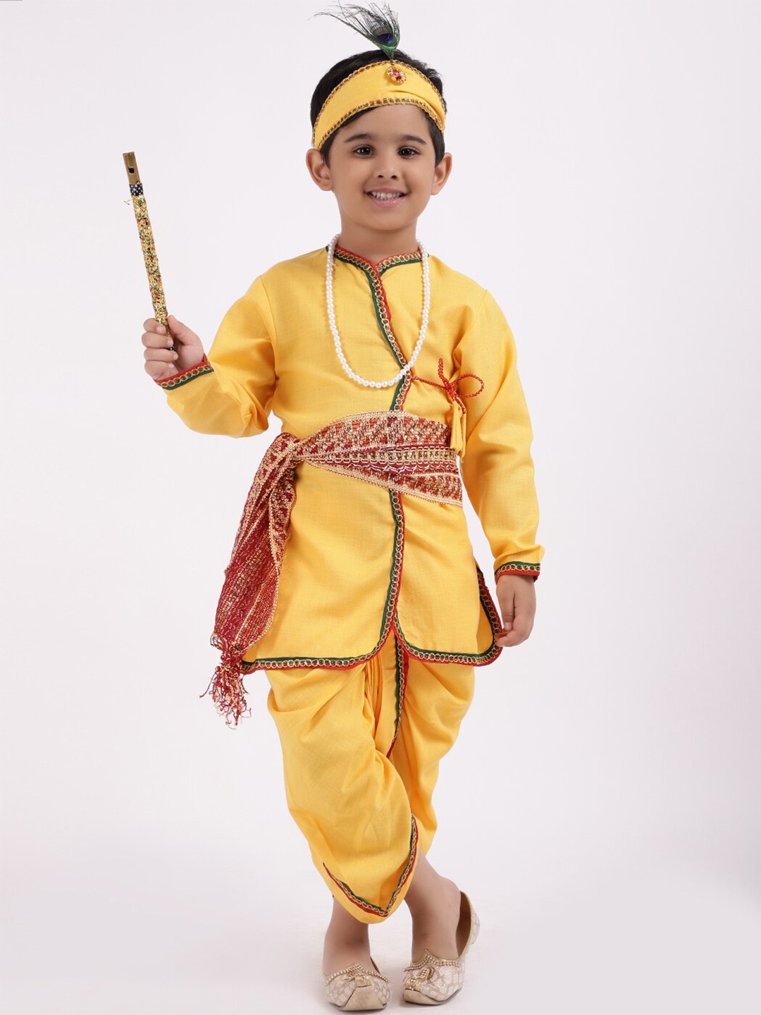 

ahhaaaa Boys Yellow Yoke Design Kurti with Dhoti Pants & Dupatta