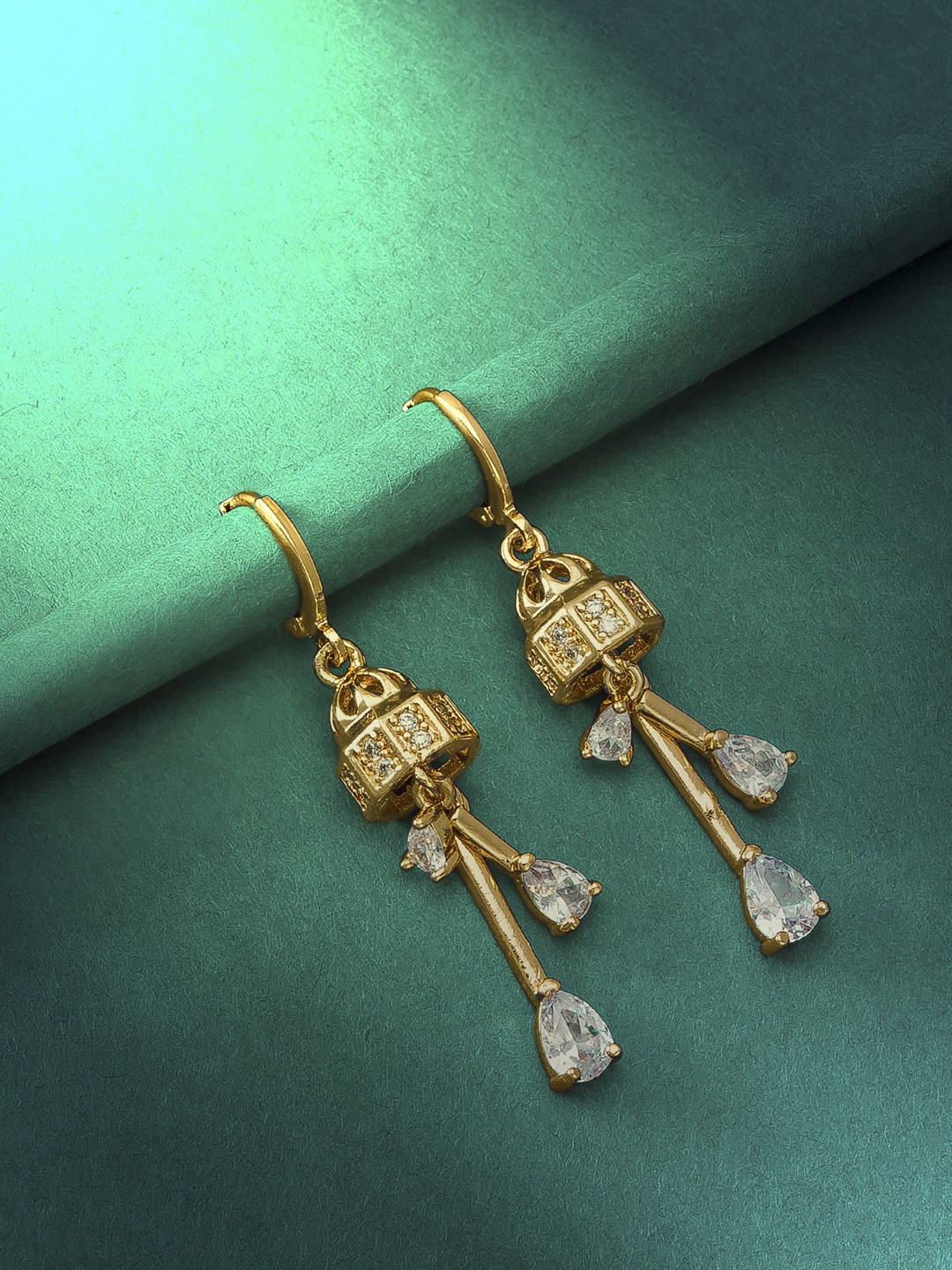 

aadita Gold & Silver Toned Spherical Shaped Drop Earrings