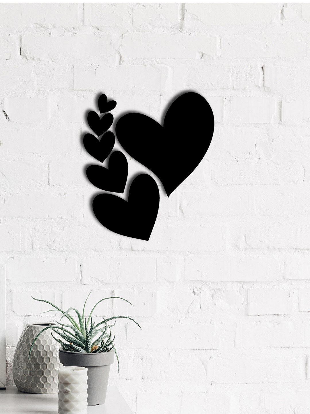 

eCraftIndia Black 6Pcs Hearts Love Theme Wooden Cutout Wall Decor For Valentine Gift