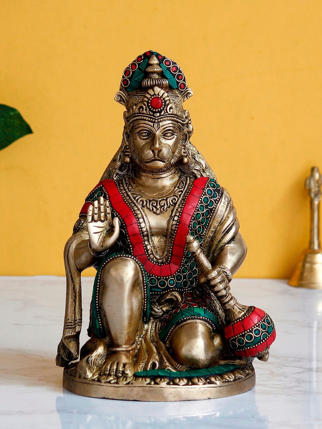 

eCraftIndia Gold-Toned & Red Blessing Lord Hanuman Handcrafted Figurine Showpiece