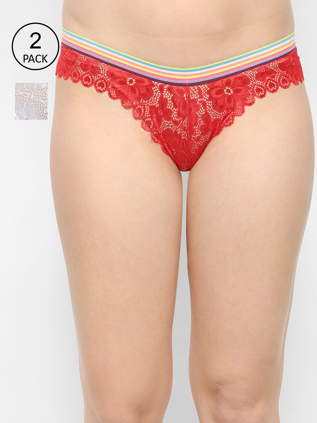 

Ms.Lingies Women Pack of 2 Red & White Self Design Laced Back Hipster Briefs-MSP079-3310S