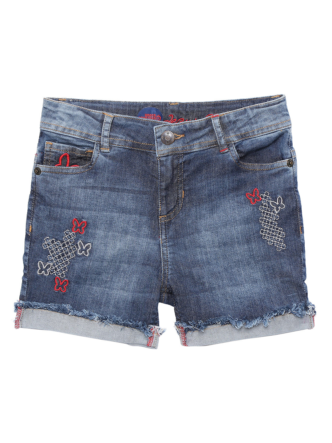 

UNDER FOURTEEN ONLY Girls Navy Blue Regular Fit Pure Cotton Denim Shorts