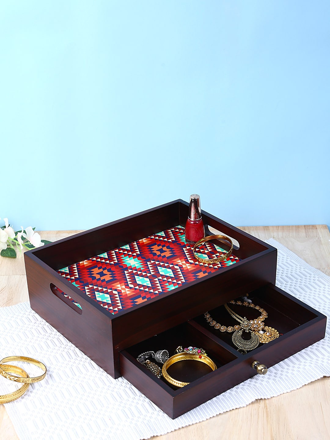 

Reinvention Factory Brown & Red Ikkat-Printed Multi-Utility Organiser
