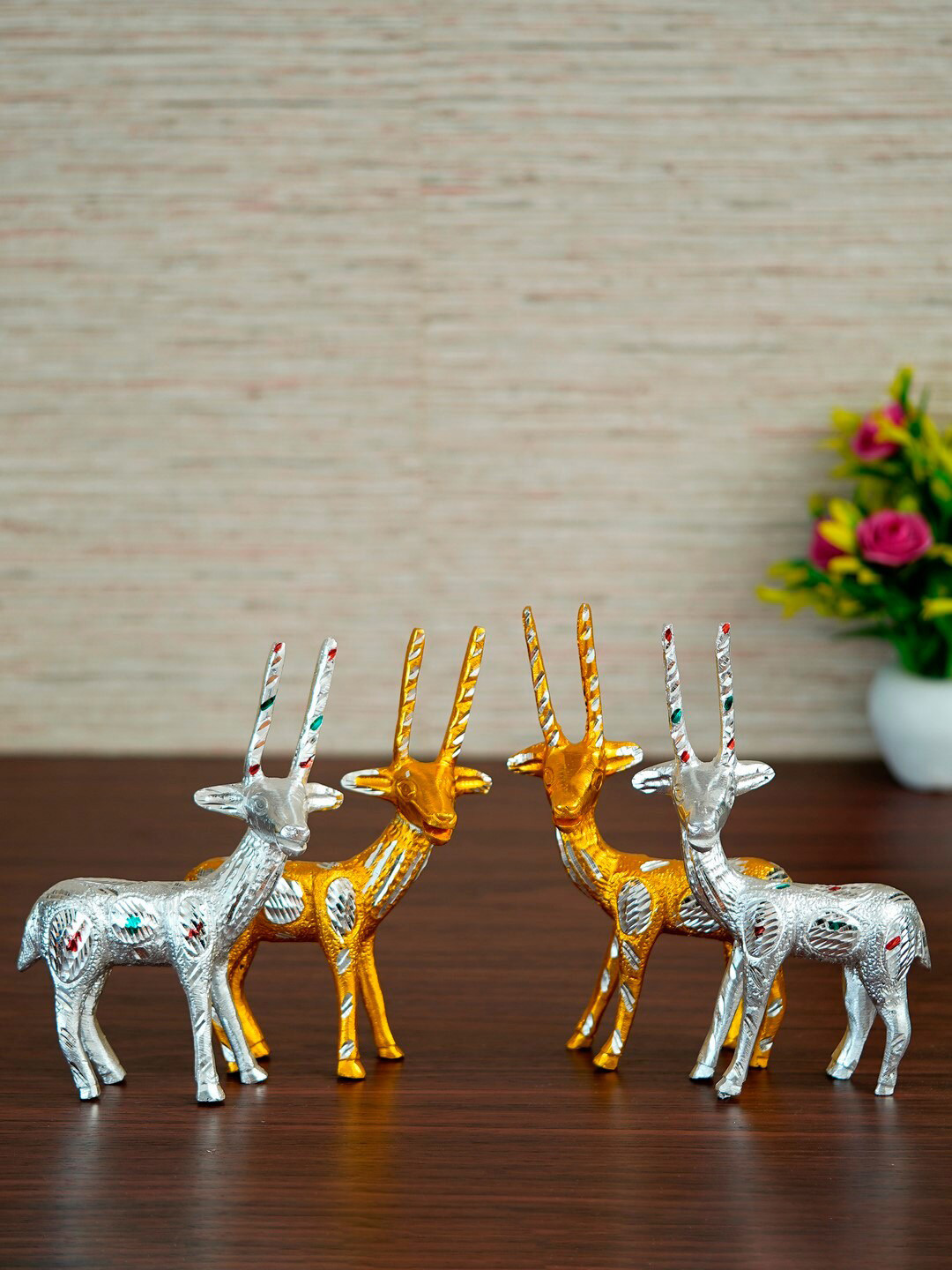 

eCraftIndia Set of 4 Golden and Silver Engraved Handcrafted Deer Showpieces, Gold