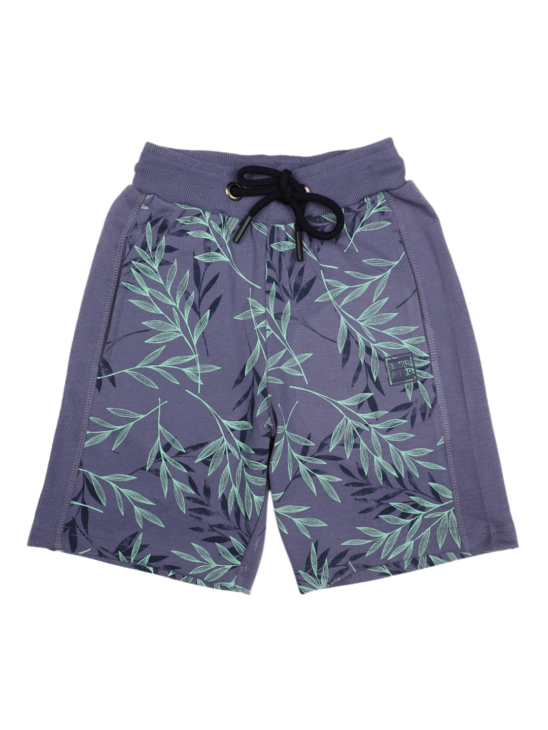 

Stupid Cupid Boys Lavender & Green Tropical Printed Regular Fit Regular Shorts