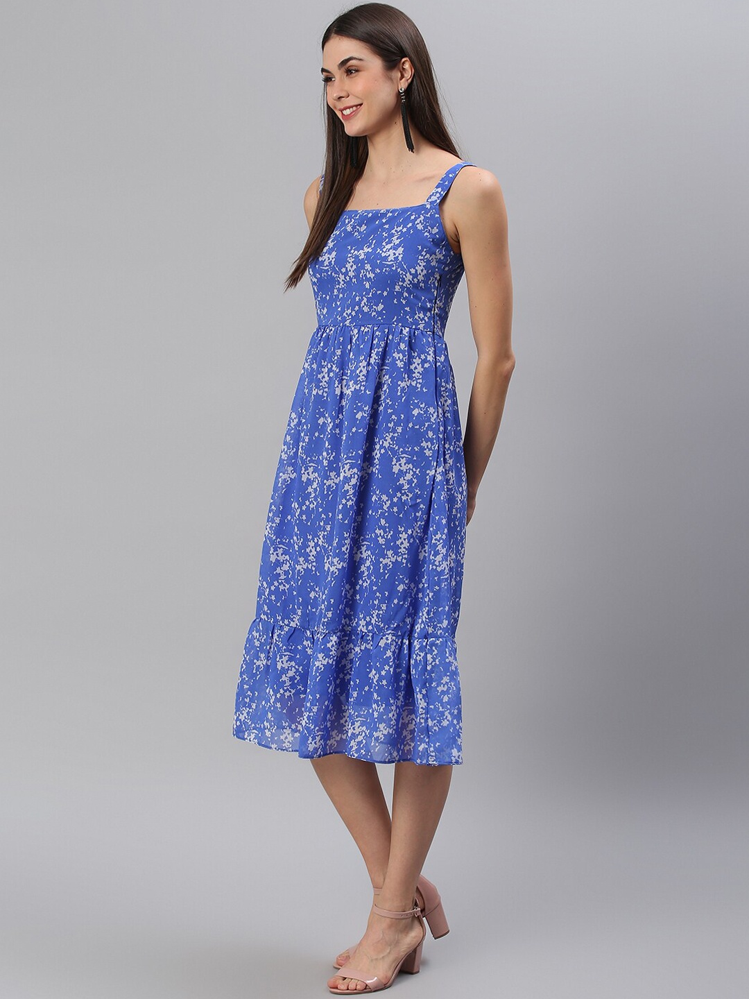 Cation Women Blue & White Printed A-Line Dress