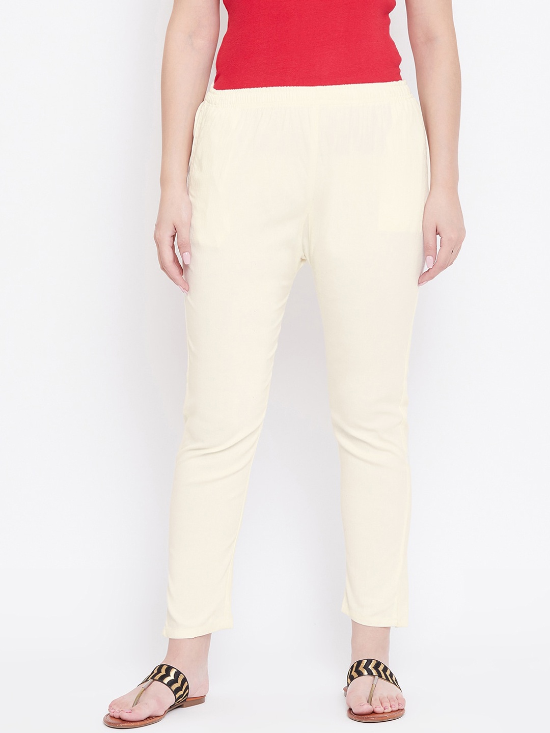 Castle Women Cream-Coloured Regular Fit Solid Regular Trousers