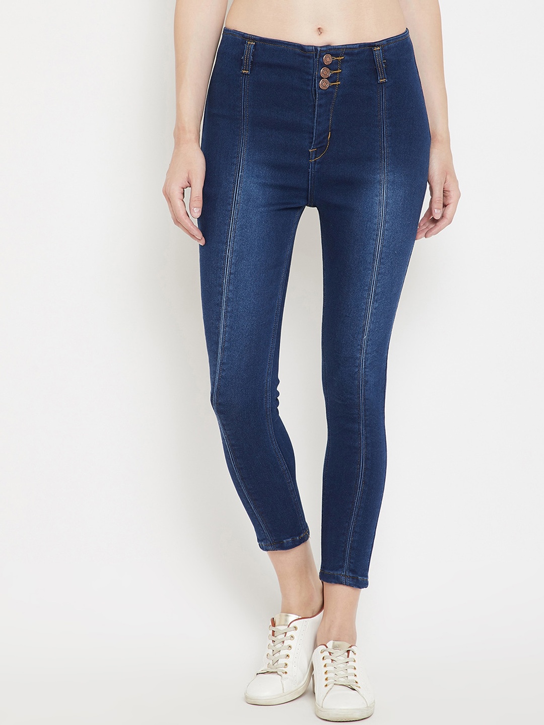

Nifty Women Navy Blue Slim Fit High-Rise Clean Look Stretchable Cropped Jeans