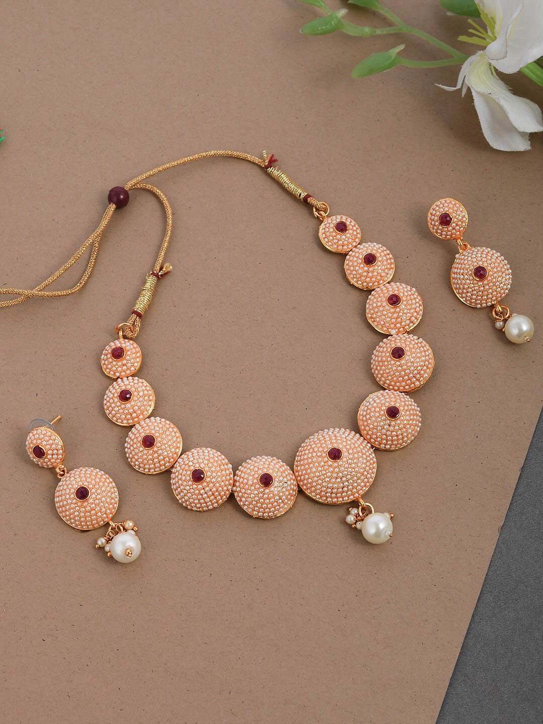 

Silvermerc Designs Gold-Plated Pearl Embellished Traditional Jewellery Set