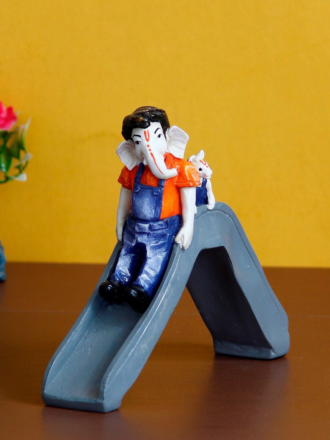 

eCraftIndia Blue & Grey Lord Ganesha Enjoying Slide With Mushak Handcrafted Showpiece