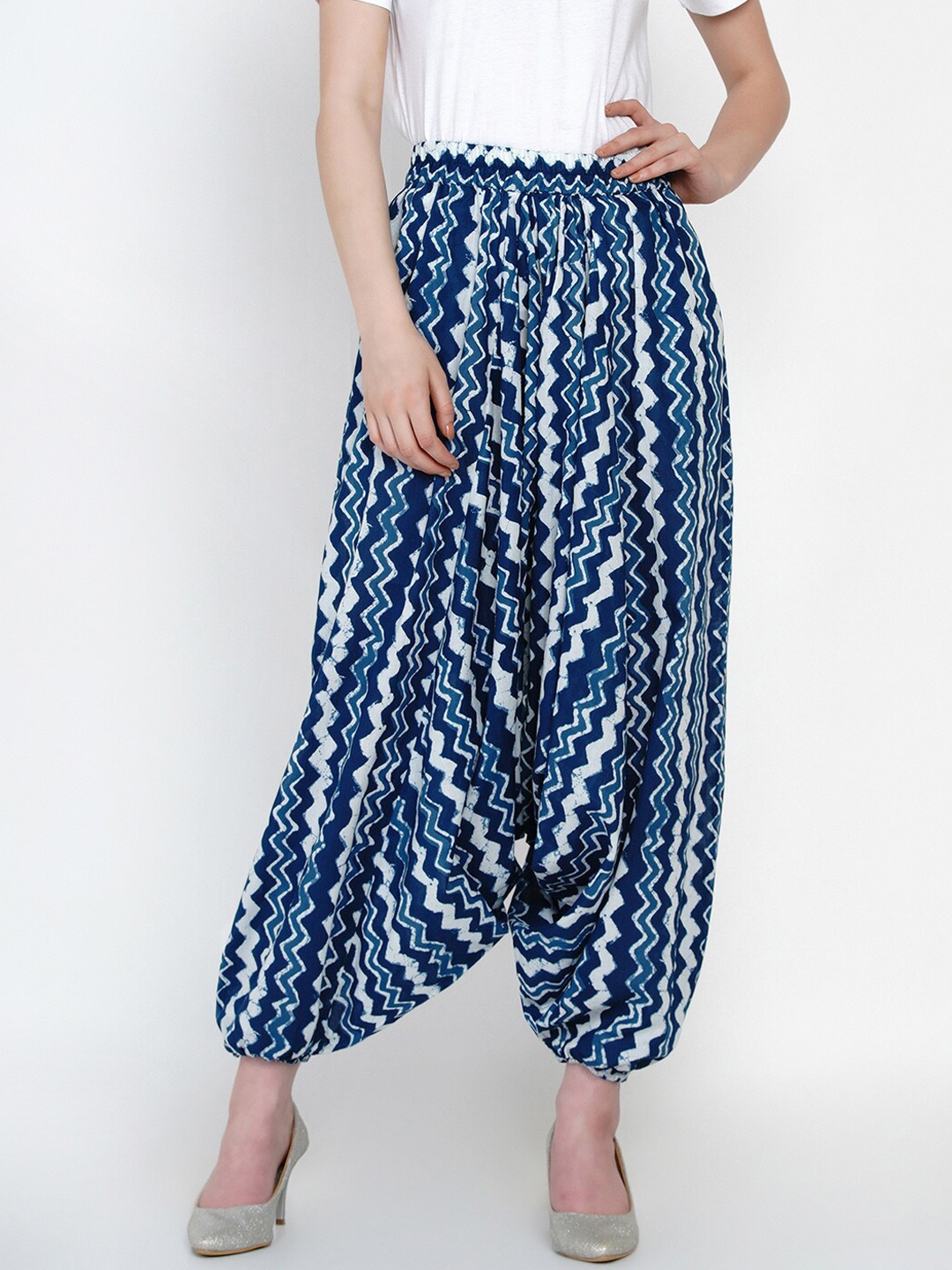 

FABNEST Women Blue & White Printed Harem Pants