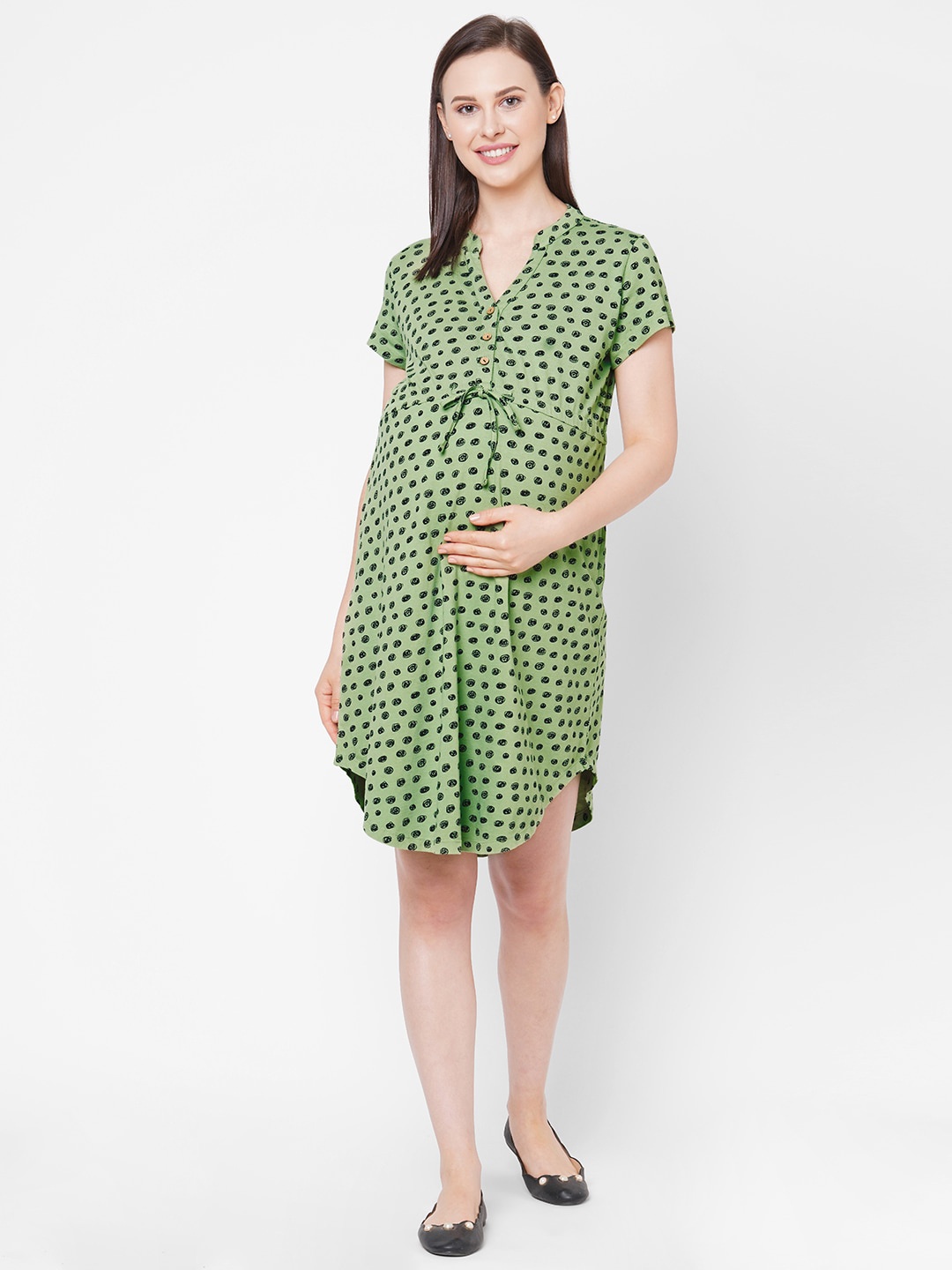 

Mystere Paris Women Green Printed A-Line Dress