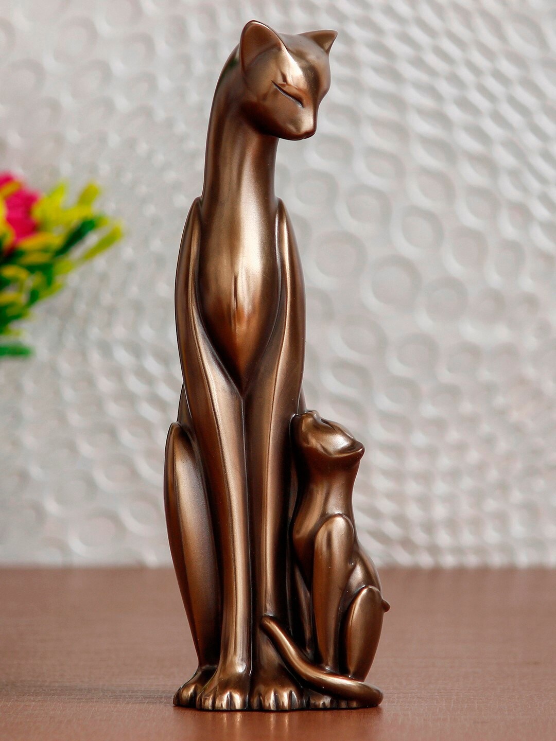 

eCraftIndia Bronze Cat Family Decorative Showpiece, Brown