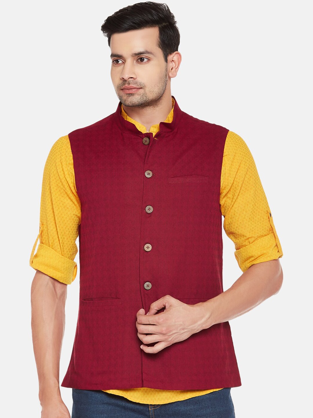 

indus route by Pantaloons Men Maroon Woven Design Waistcoat