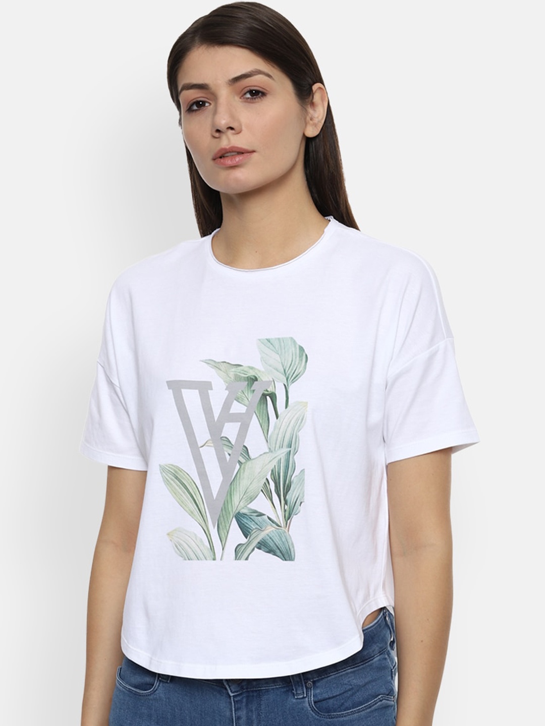 

Van Heusen Woman White Pure Cotton Printed Round Neck Pure Cotton T-shirt
