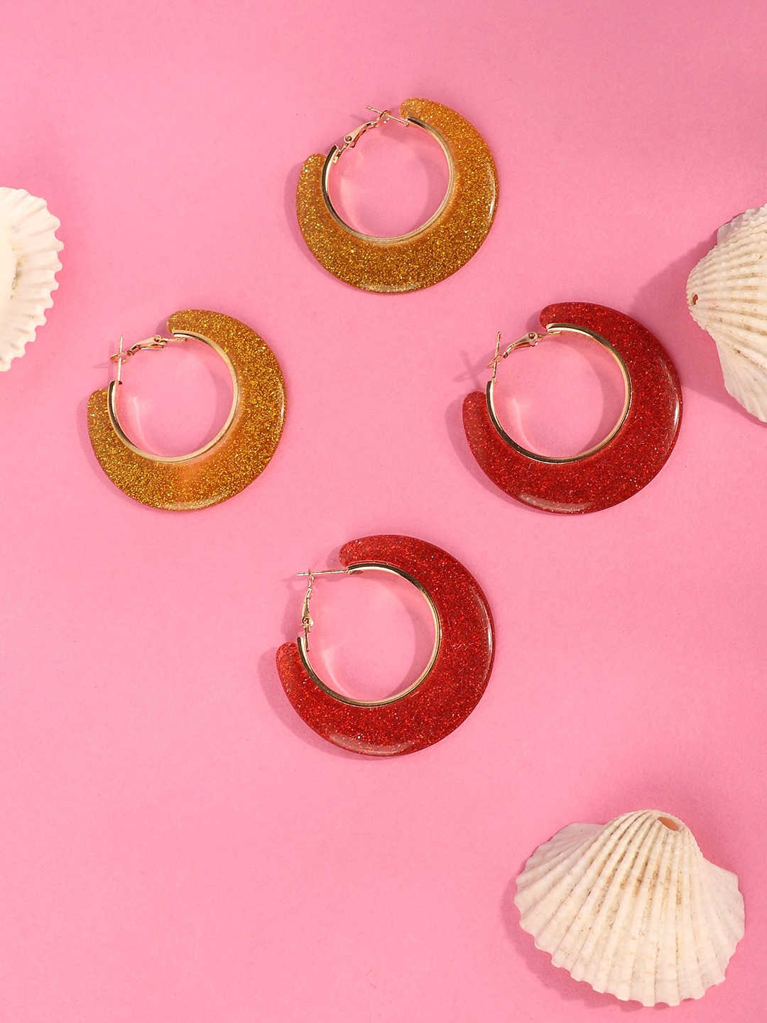 

ANIKAS CREATION Pack of 2 Circular Hoop Earrings, Red
