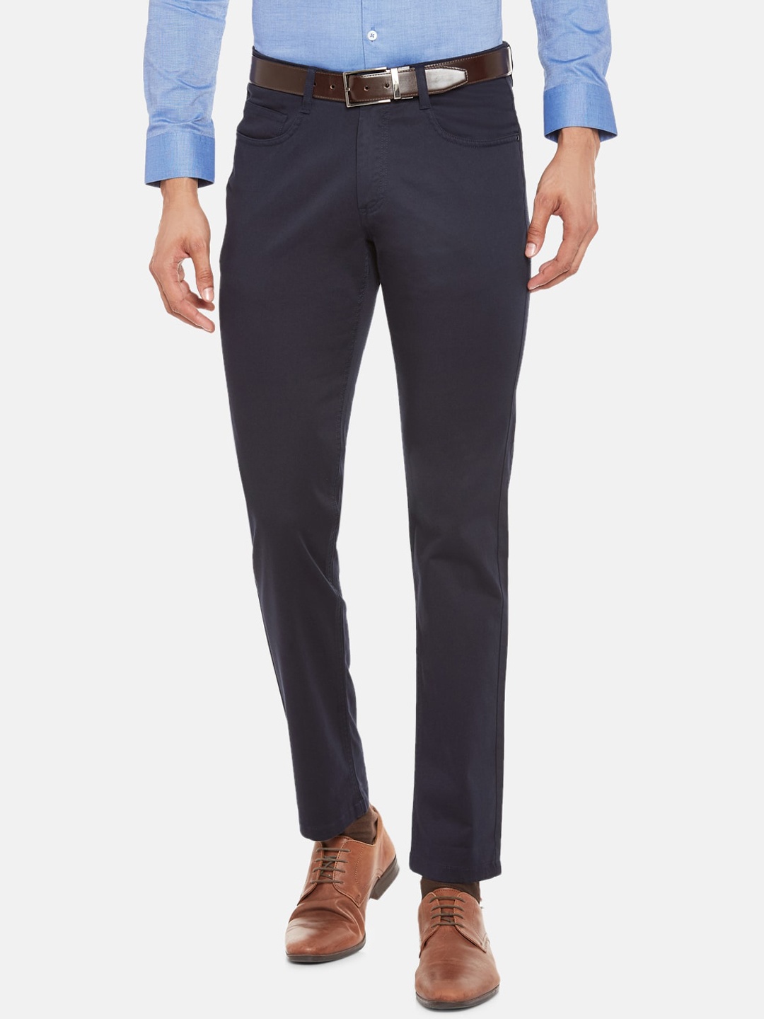 

RICHARD PARKER by Pantaloons Men Navy Blue Slim Fit Solid Formal Trousers