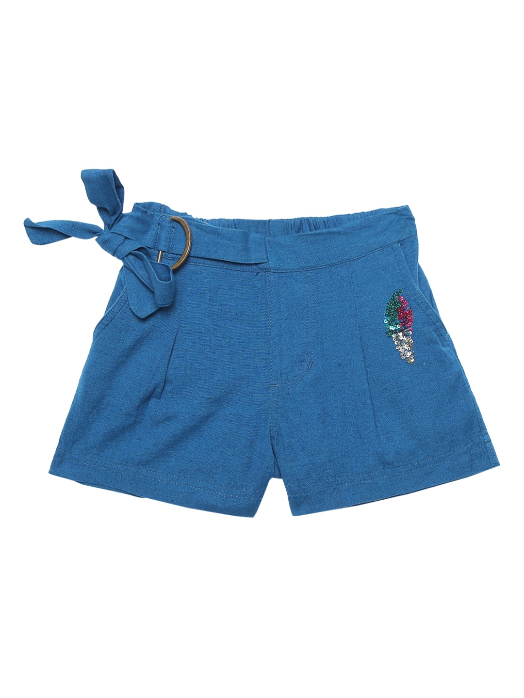 

UNDER FOURTEEN ONLY Girls Blue Solid Regular Fit Pure Cotton Shorts