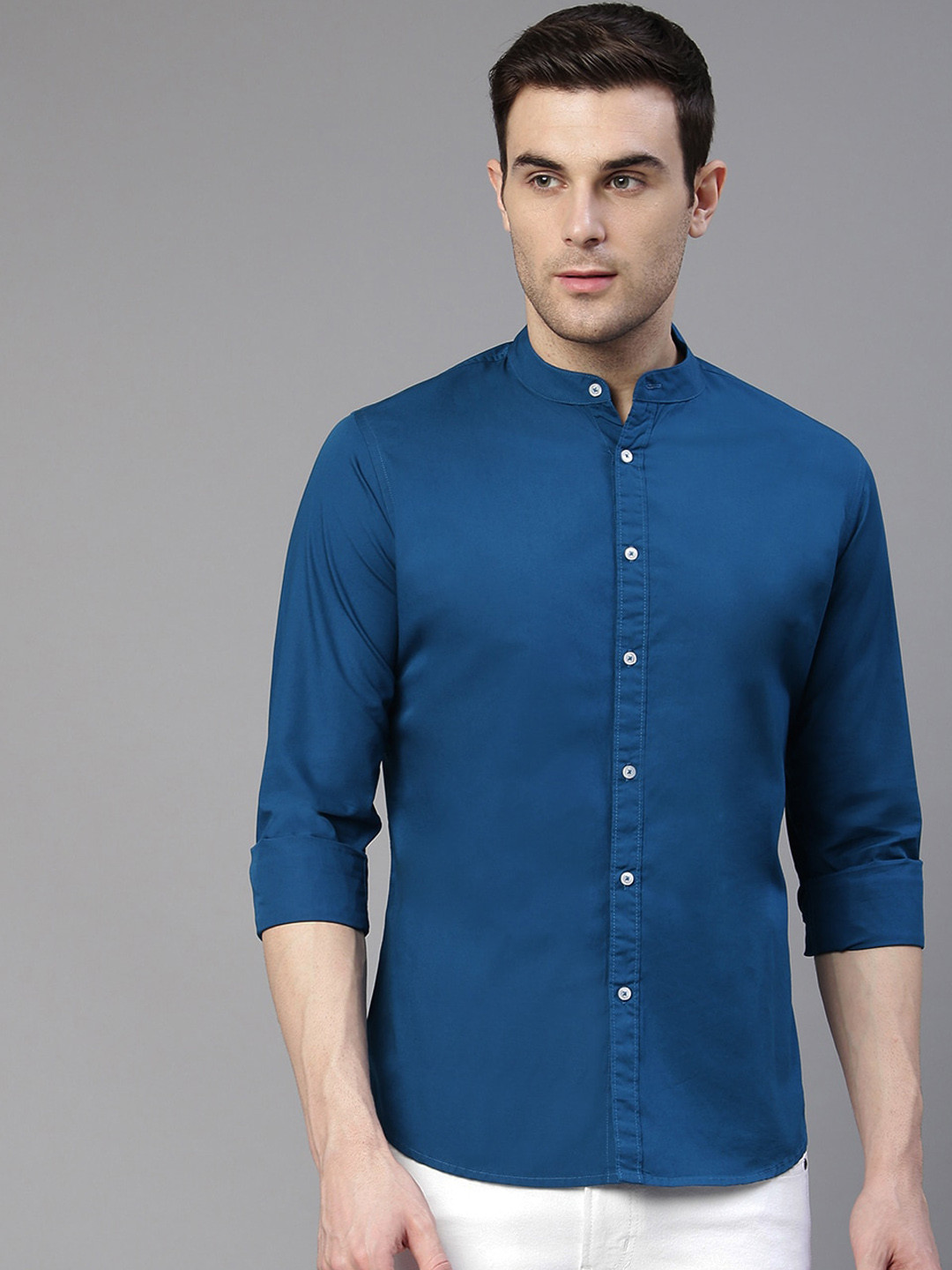 

Dennis Lingo Men Blue Comfort Slim Fit Solid Pure Cotton Casual Shirt