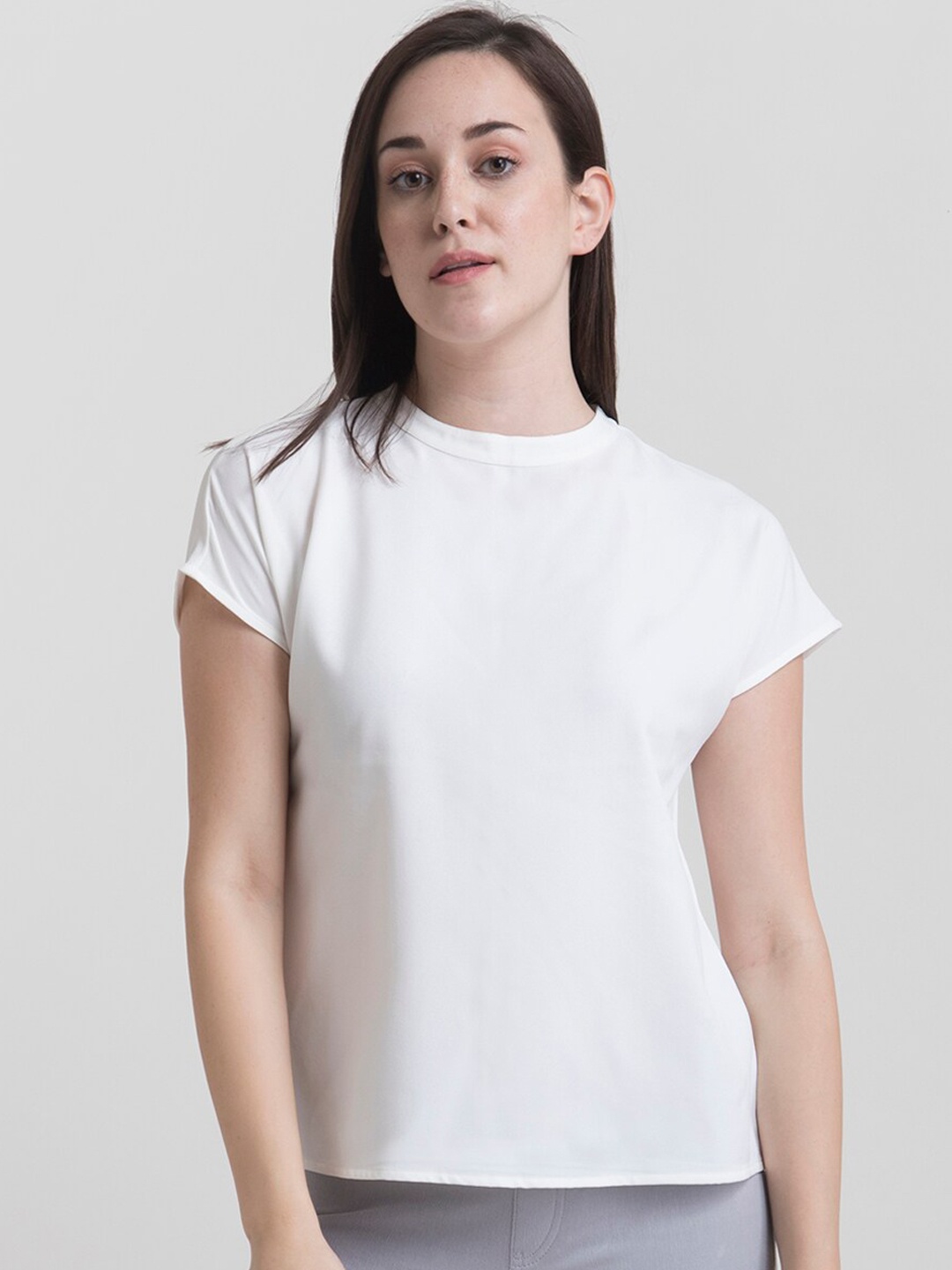 

FableStreet White High Neck Extended Sleeves Top