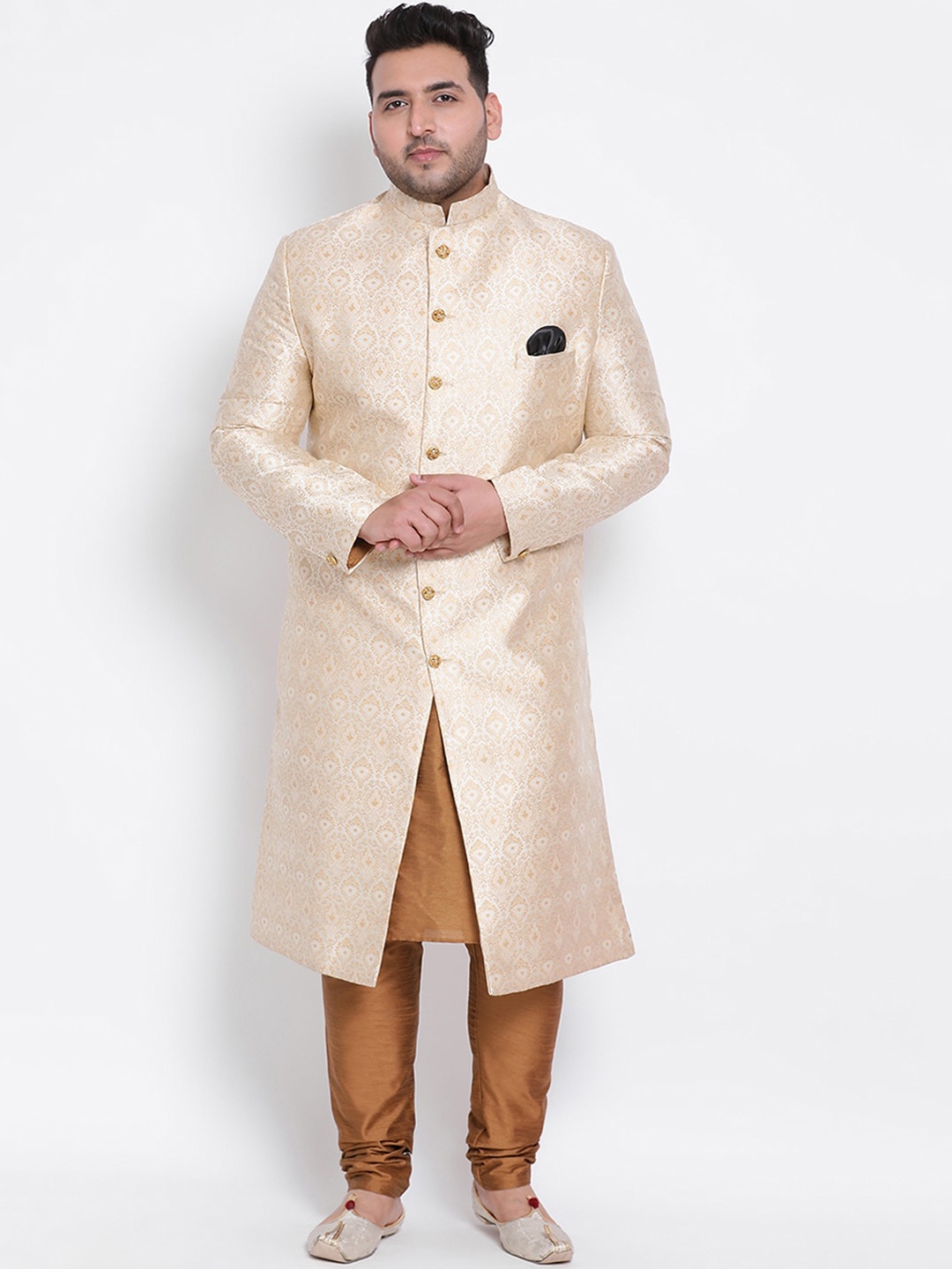 

Hangup Men Beige & Copper-Coloured Woven-Design Sherwani