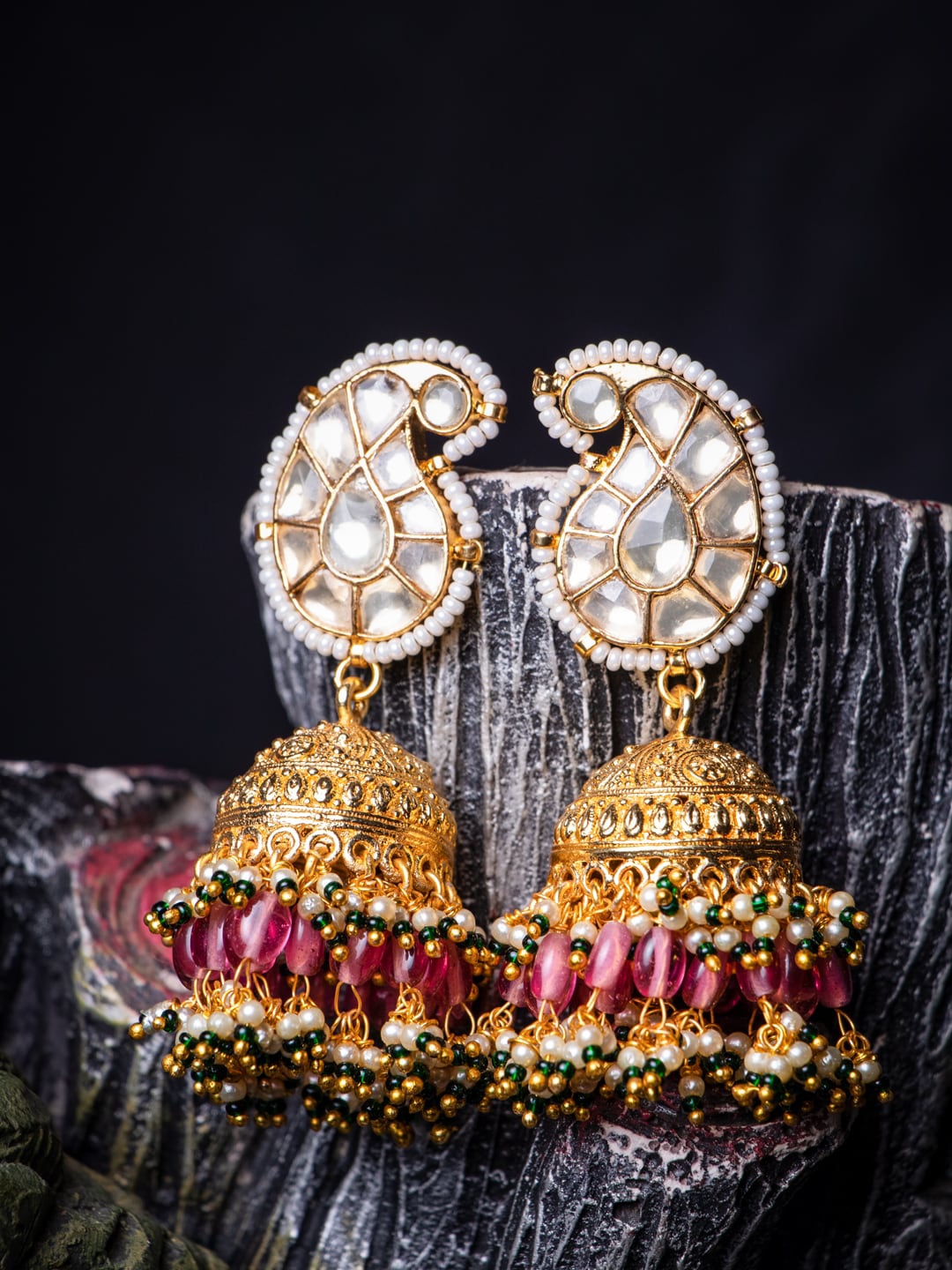 

MORKANTH JEWELLERY White Paisley Shaped Jhumkas