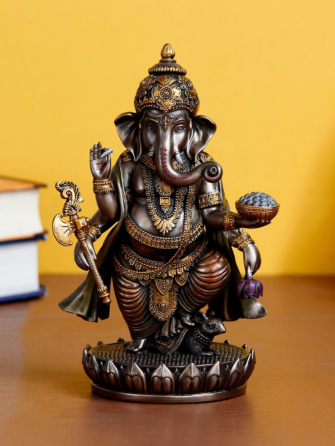 

eCraftIndia Gold-Toned & Brown Bhujadhari Lord Ganesha Bronze Resin Decorative Showpiece