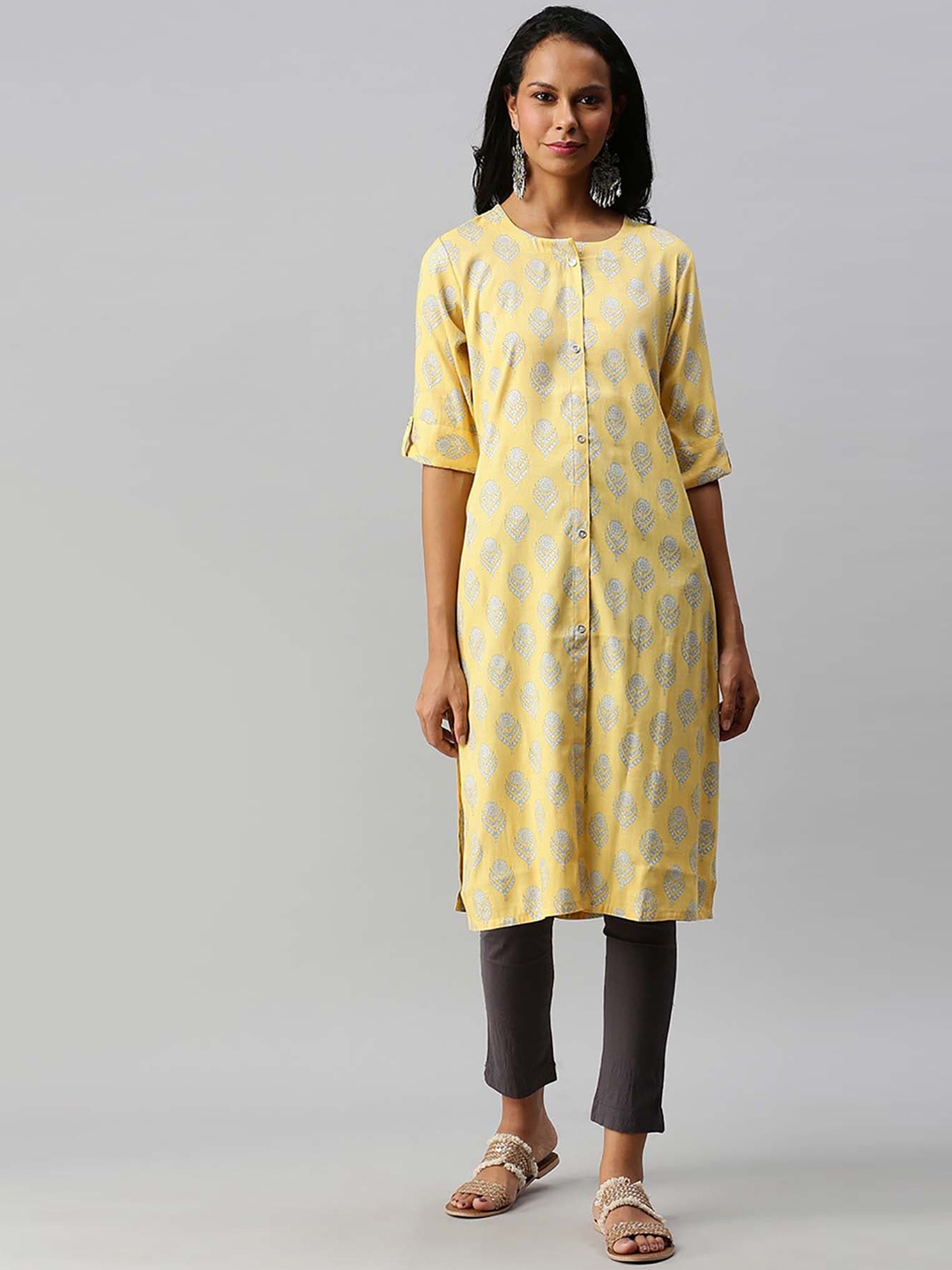 

Soch Women Yellow & White Ethnic Motifs Printed Kurta