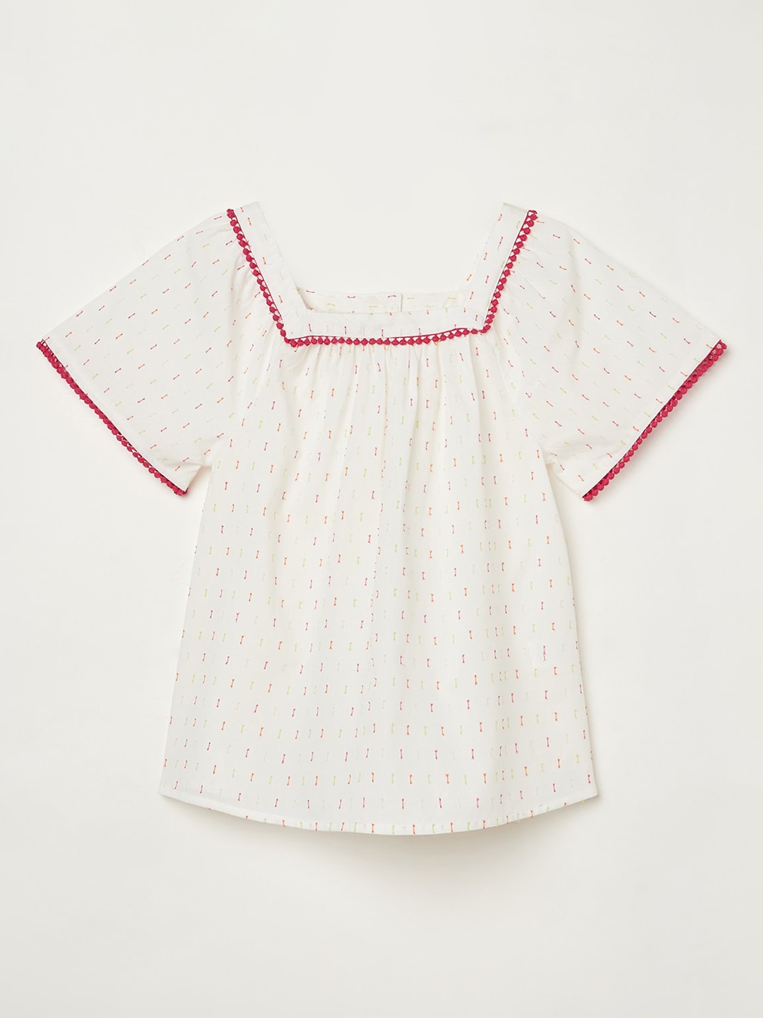 

Fame Forever by Lifestyle Girls White & Red Pure Cotton Dobby Weave A-Line Top