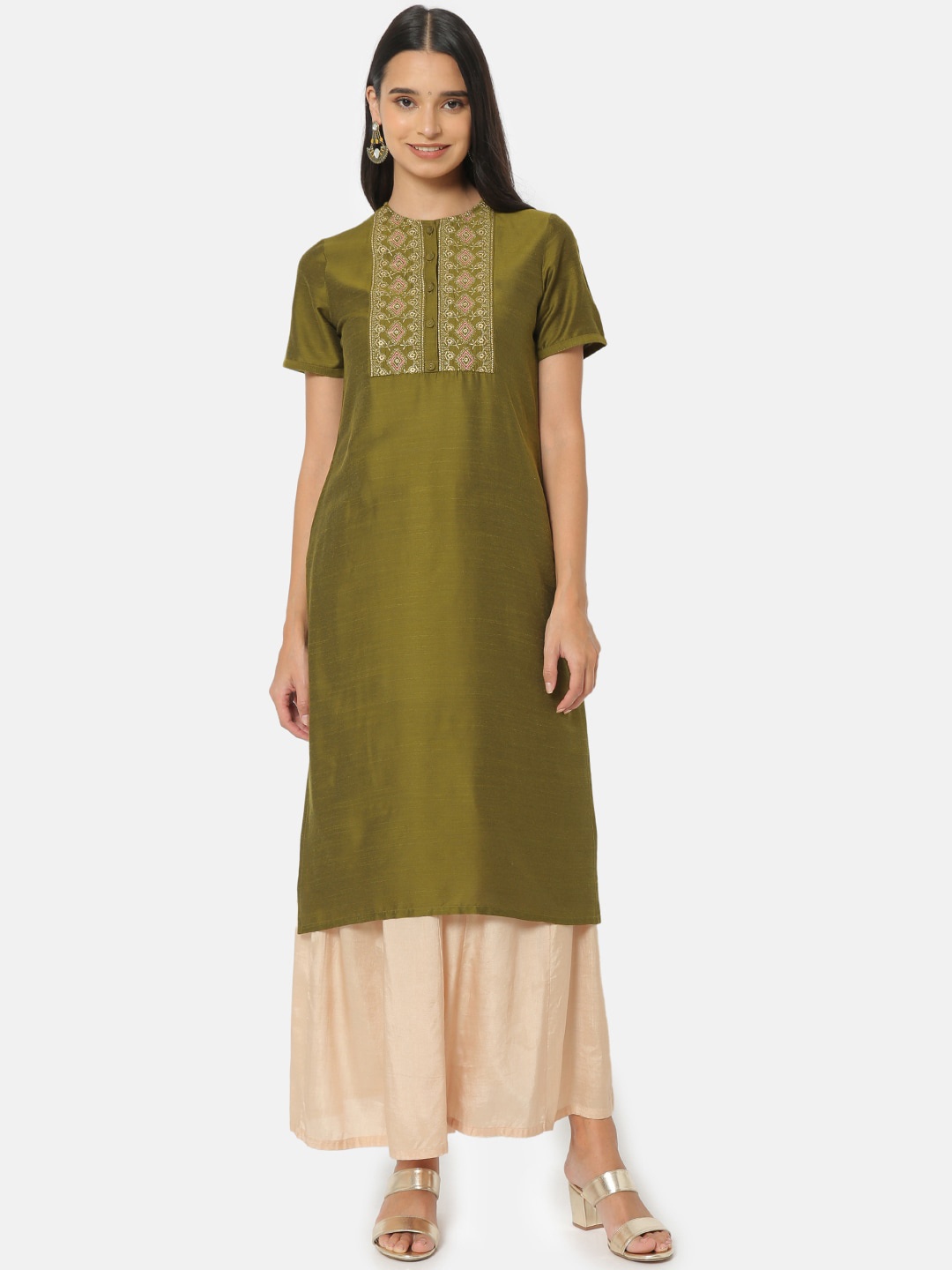 

Saaki Women Green Ethnic Motifs Yoke Design Kurta