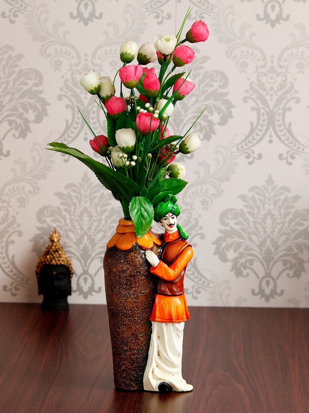 

eCraftIndia Yellow & Brown Handcrafted Rajasthani Men With Flower Pot Showpiece