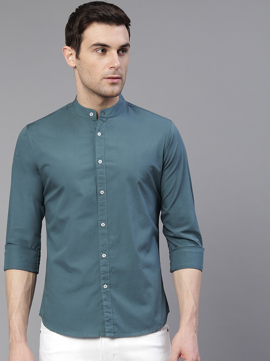 

Dennis Lingo Men Comfort Slim Fit Solid Pure Cotton Casual Shirt, Blue