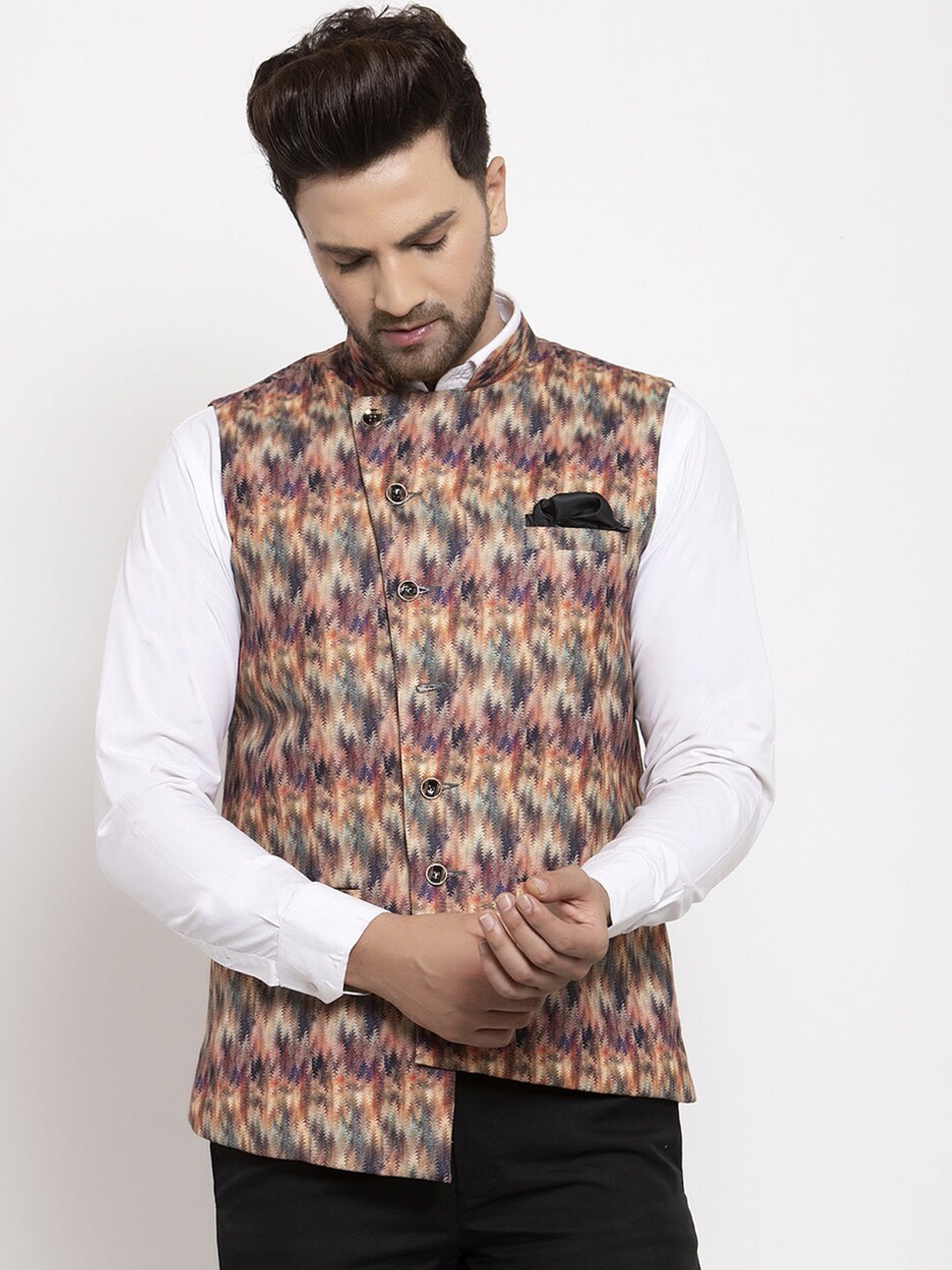 

KLOTTHE Men Multi-Coloured Printed Cotton Blend Nehru Jacket