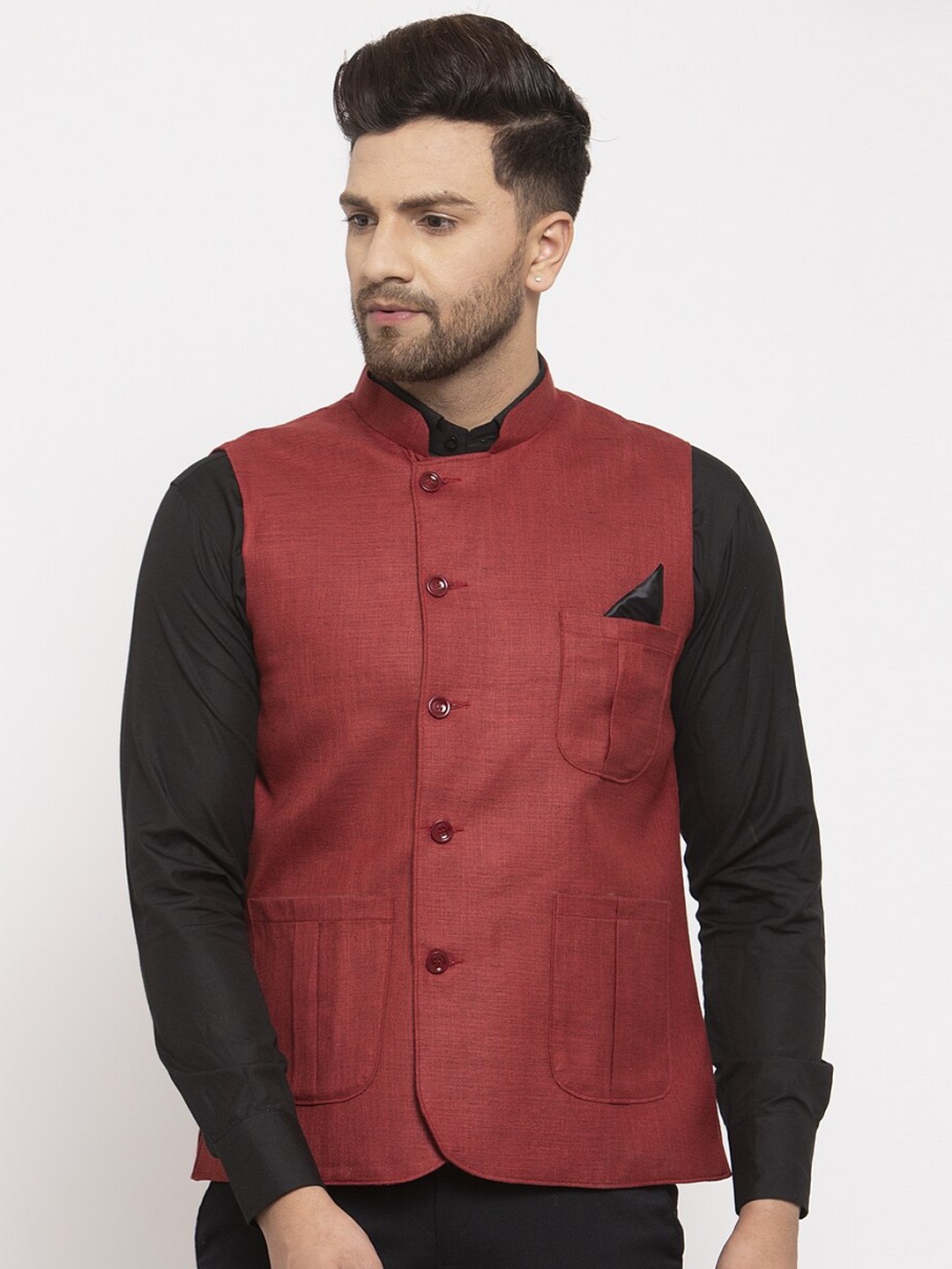 

KLOTTHE Men Maroon Solid Cotton Nehru Jacket