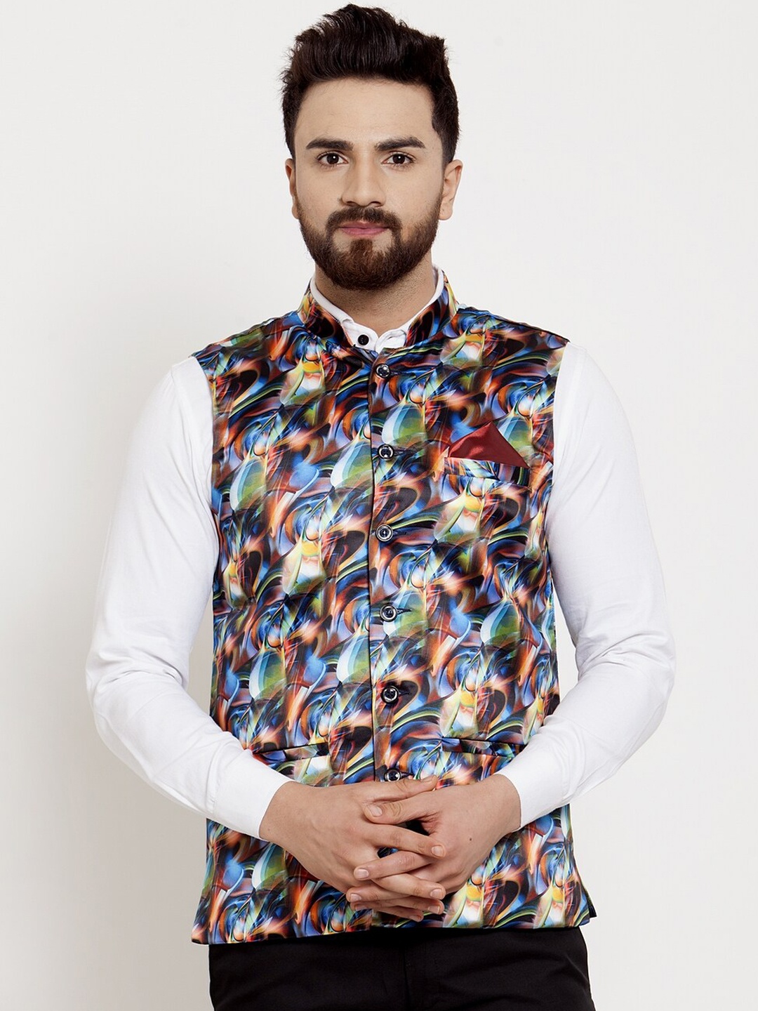 

KLOTTHE Men Multicoloured Printed Cotton Nehru Jacket, Multi