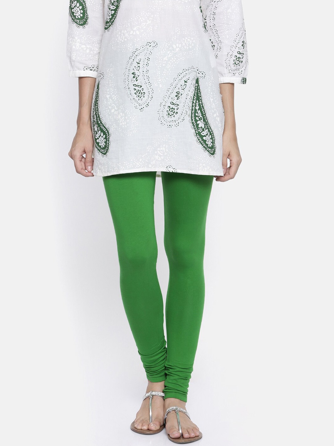 

Bitz Women Green Solid Organic Cotton Churidar-Length Leggings