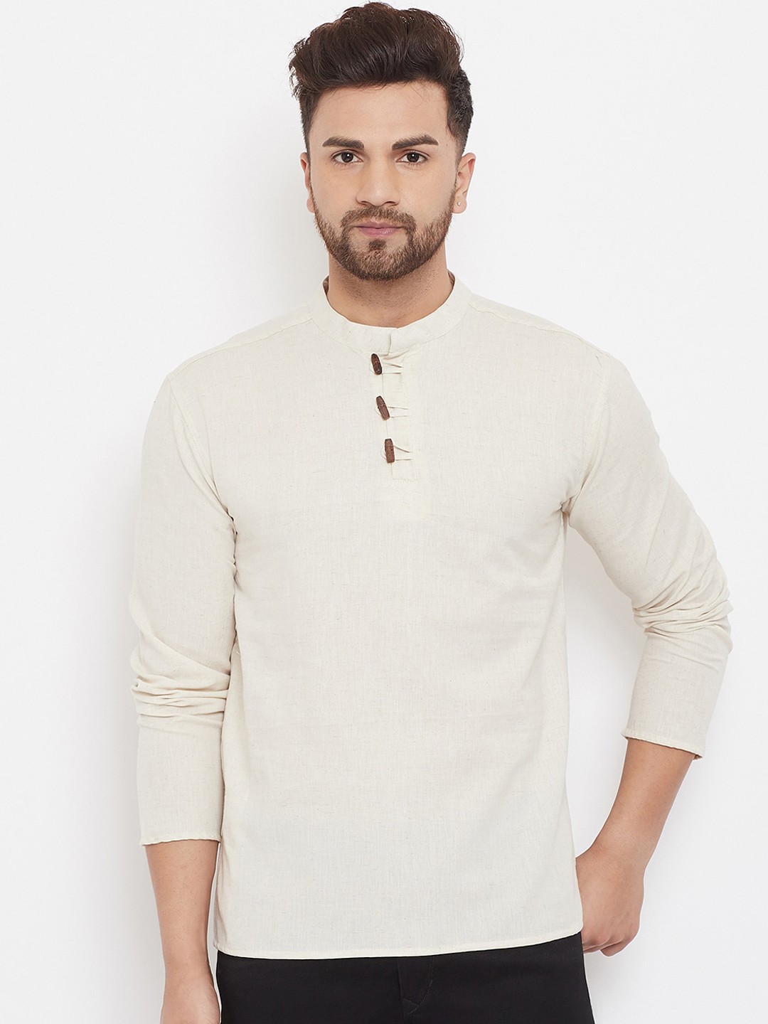 

even Men Off White Solid Kurta
