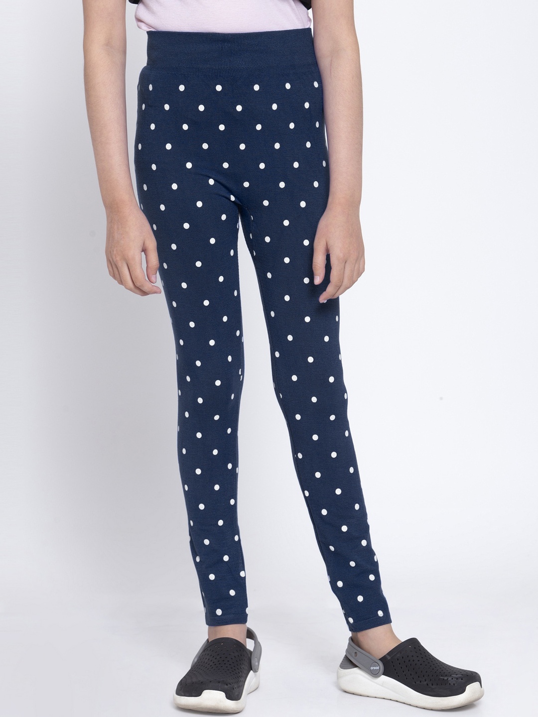 

KLOTTHE Girls Blue & White Printed Slim-Fit Ankle-Length Jeggings