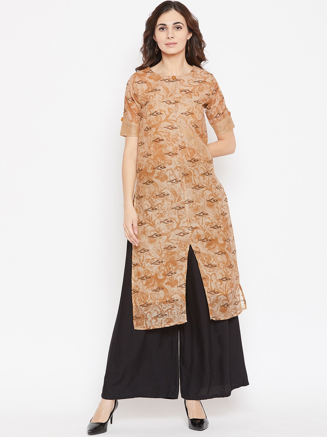

Cottinfab Women Beige Printed Kurta