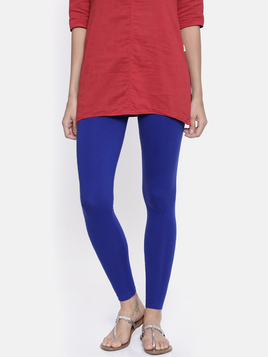 

Bitz Women Blue Solid Organic Cotton Churidar-Length Leggings