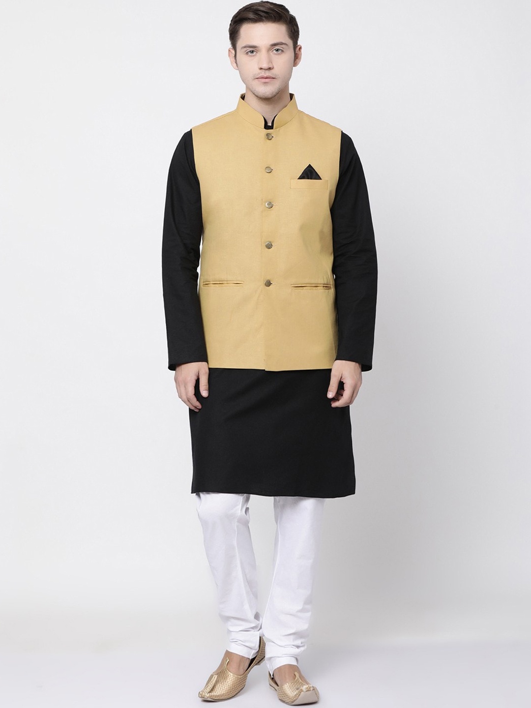 

TABARD Men Black & Beige Solid Kurta with Churidar