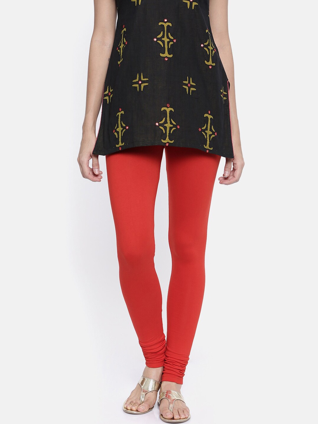 

Bitz Women Red Solid Organic Cotton Churidar-Length Leggings