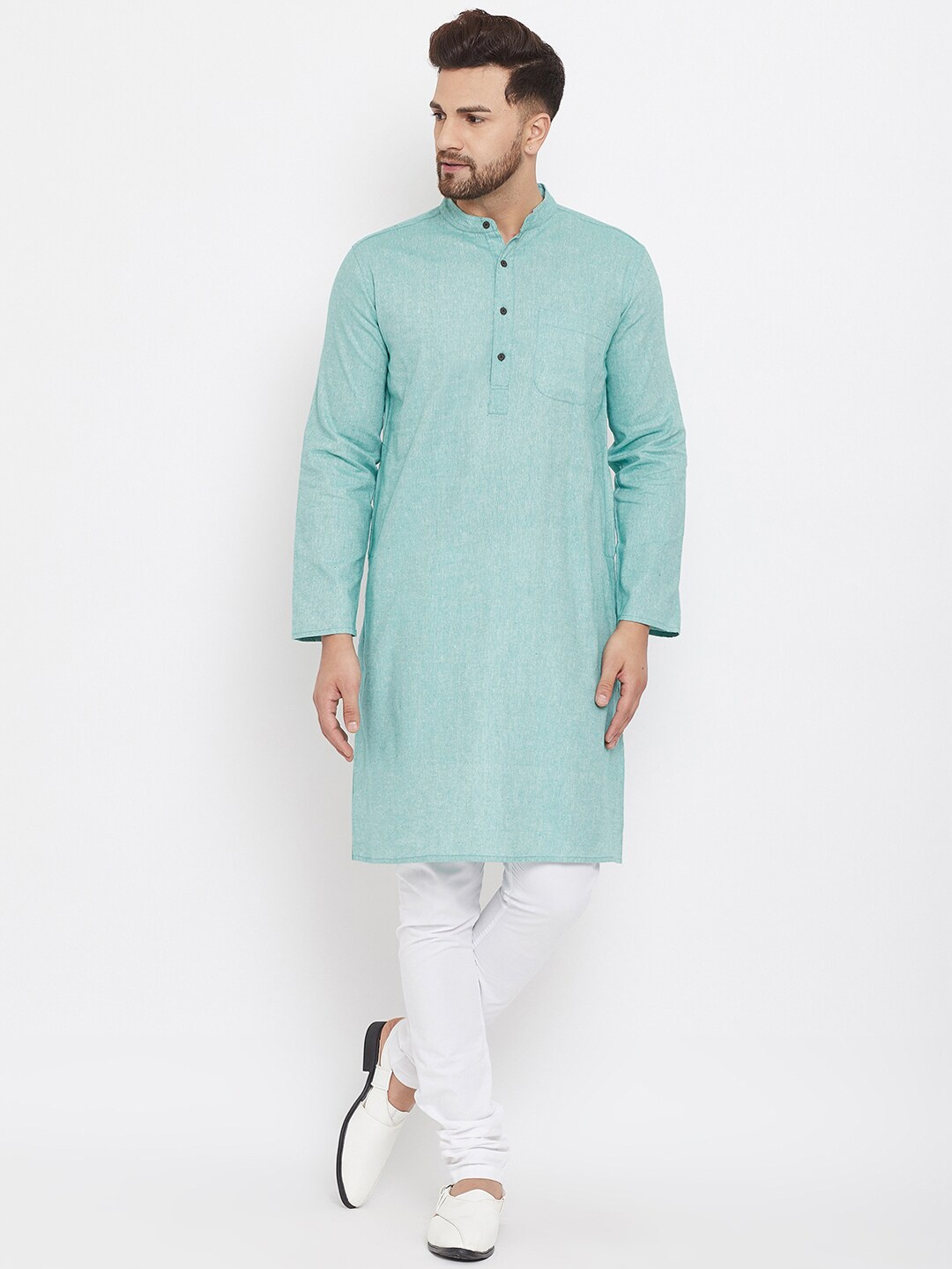 

even Men Green Solid Pure Cotton Kurta
