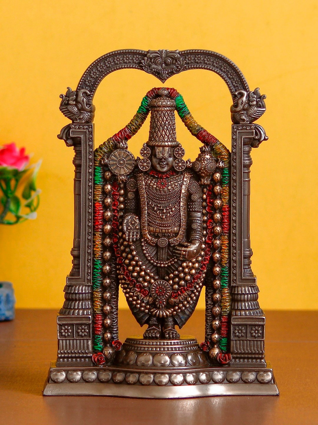 

eCraftIndia Brown & Red Tirupati Balaji Bronze Resin Decorative Figurine Showpiece