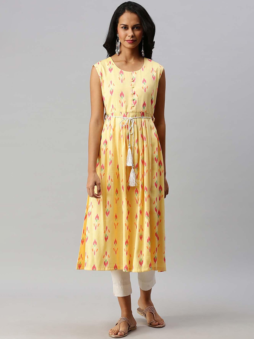 

Soch Women Yellow & Pink Geometric Printed Kurta with Belt