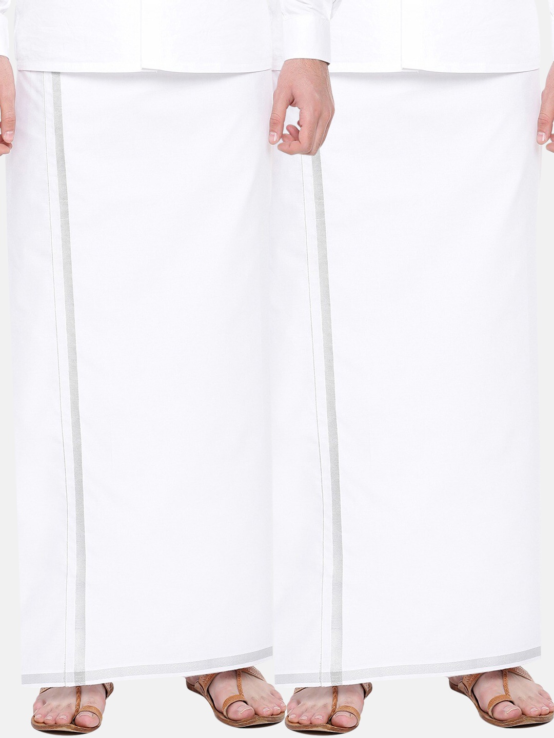 

Ramraj Men Pack of 2 White Pure Cotton Single Layer Dhoti with Silver Zari Border